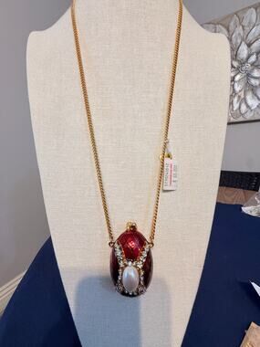 Copied - Vintage NOS 1980s Blue Egg Locket Pendant Necklace 40”